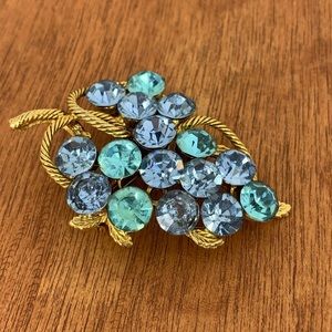 Vtg Grapes Brooch Aquamarine Lavender Rhinestones